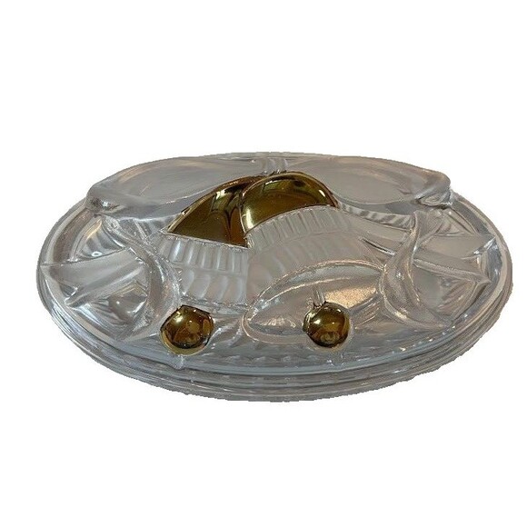 Vntg Grandmacore Christmas Holiday Golden Bells 3D Oval Candy Trinket Dish w/Lid - Picture 5 of 5